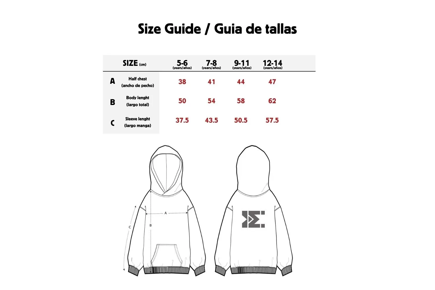 Kids hoodie size
